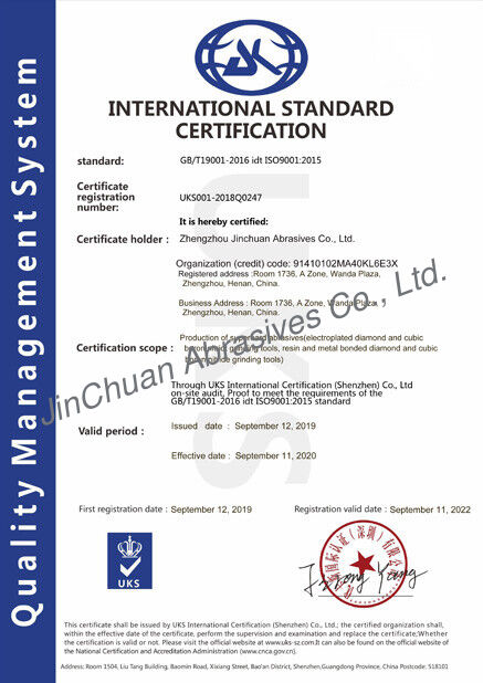 จีน ZHENGZHOU JINCHUAN ABRASIVES CO., LTD. รับรอง